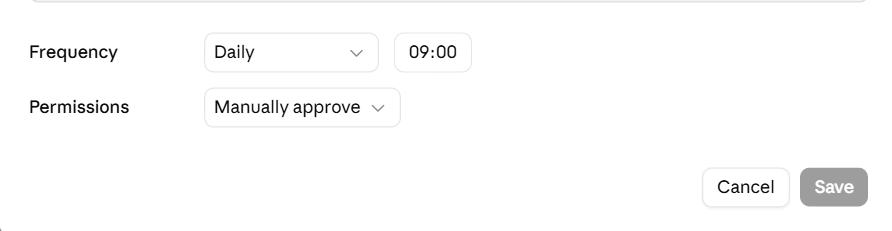 Поле частоты «Daily» и рядом поле времени со значением 09:00